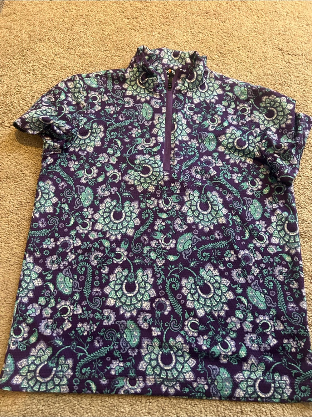 Kids Kerrits Purple Floral Paisley 1/4 Zip Top with Teal Accents